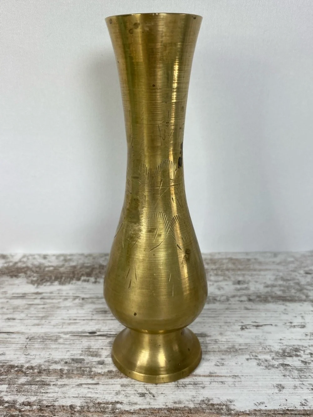 Vintage Brass Bud Vase Etched Mid Century Boho India 6”